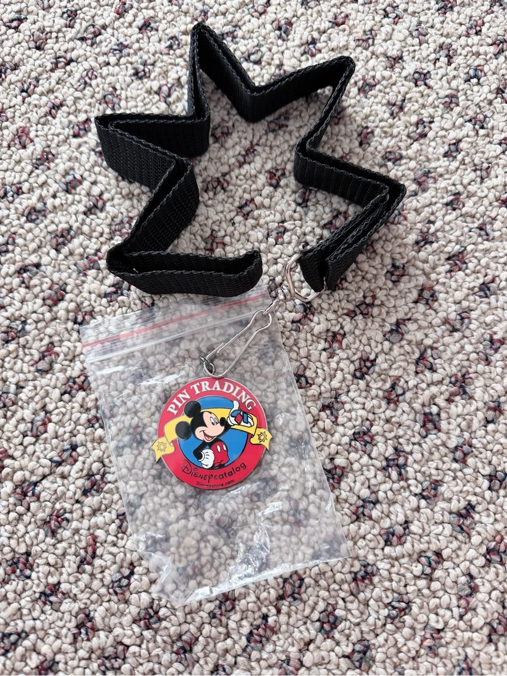 Disney Black Lanyard with Red Mickey Pin Trading Badge